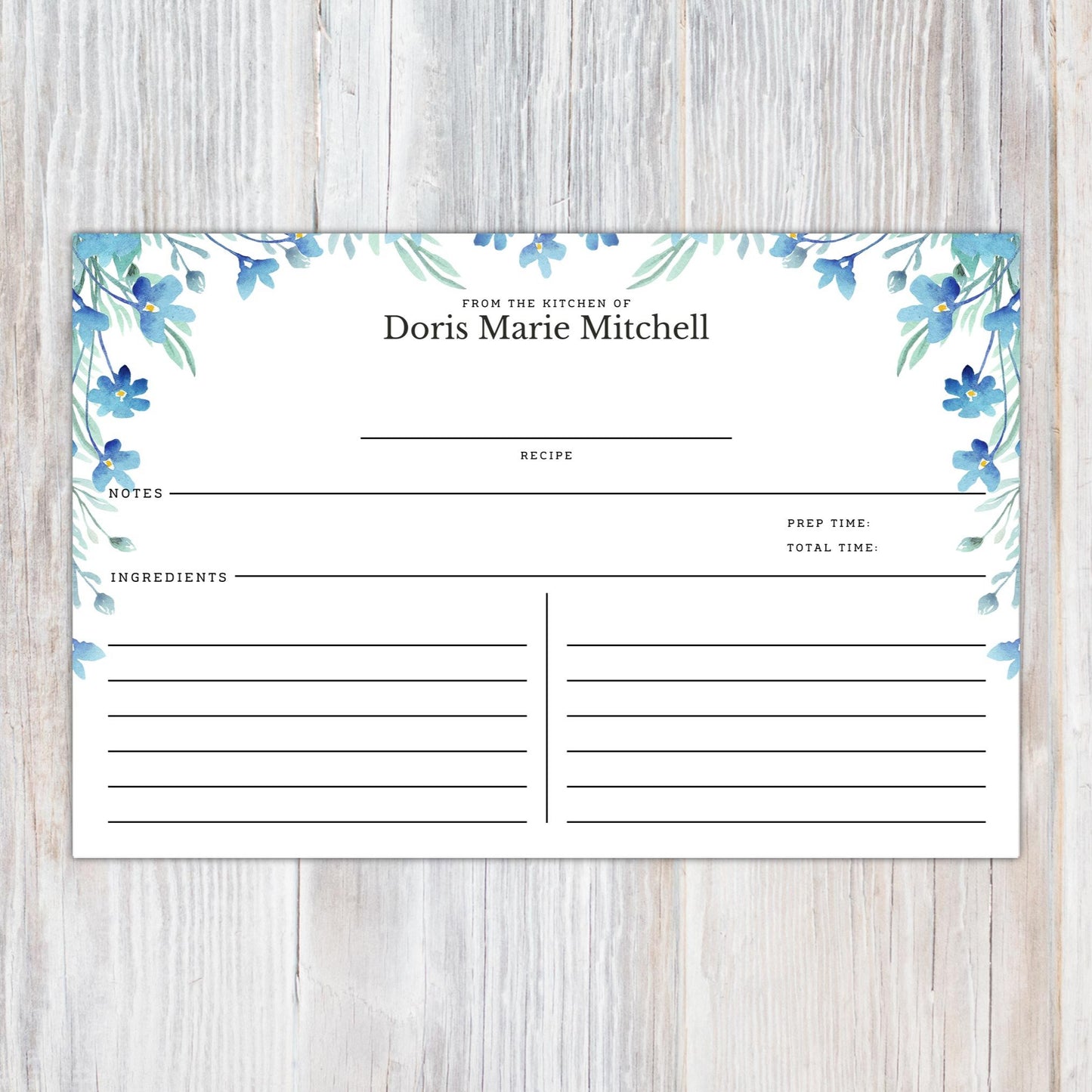 Personalized Floral Border - Set of 16 Recipe Cards