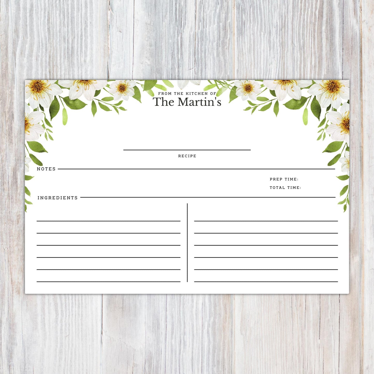 Personalized Floral Border - Set of 16 Recipe Cards