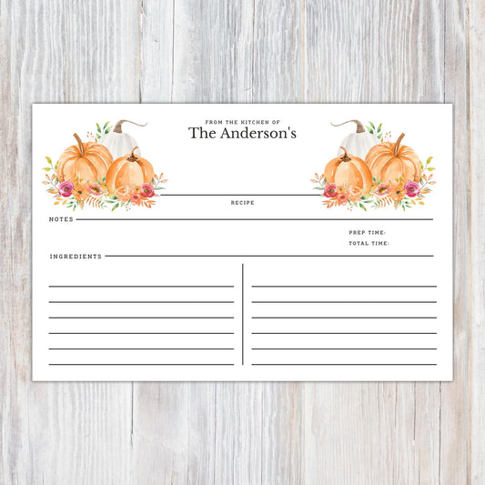 Personalized Pumpkins (orange and white) - Set of 16 Recipe Cards