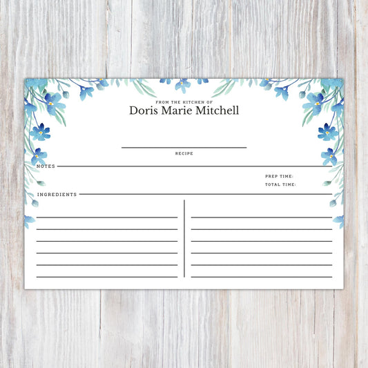 Personalized Floral Border - Set of 16 Recipe Cards