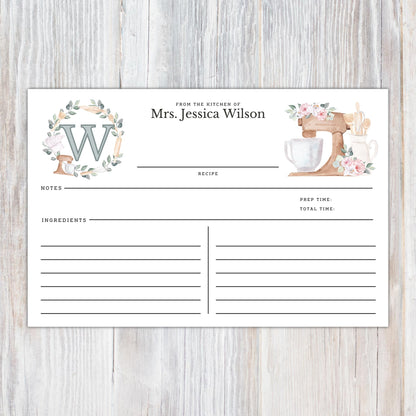 Personalized Monogram and Mixer - Set of 16 Recipe Cards