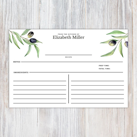 Personalized Olive Branch - Set of 16 Recipe Cards