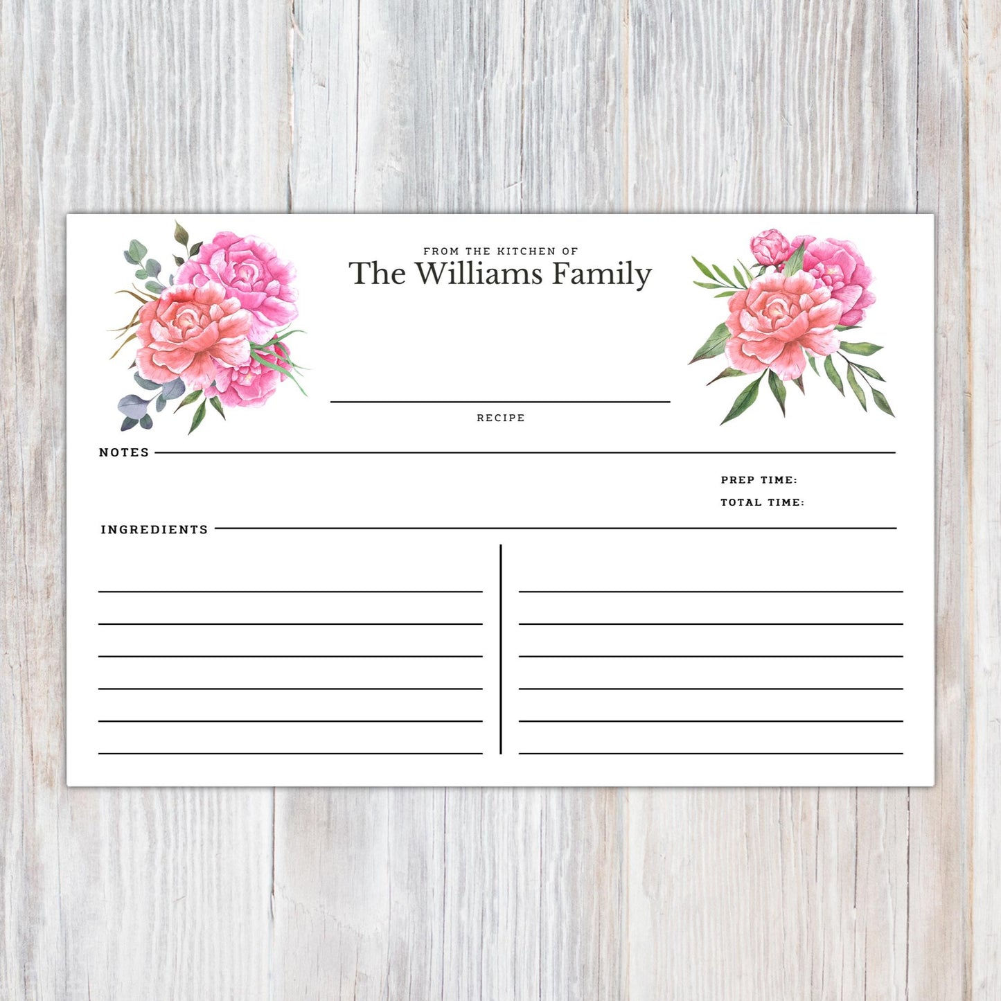 Personalized Floral - Set of 16 Recipe Cards