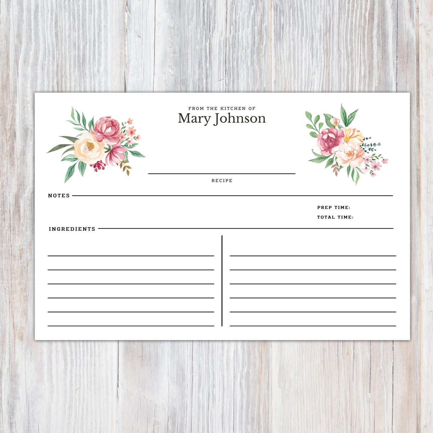 Personalized Floral - Set of 16 Recipe Cards