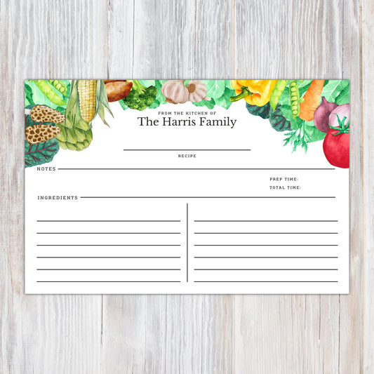 Personalized Vegetable Border - Set of 16 Recipe Cards