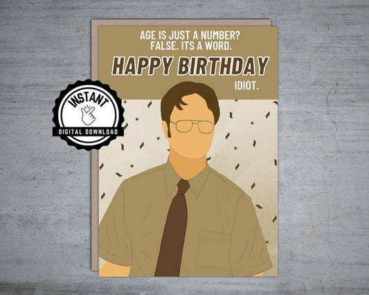 The Office Birthday Card Age Is Just A Number | Happy Birthday Printable Card Office | 5X7 Instant Digital Download