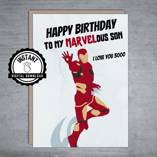 Happy Birthday to my Marvelous Son Iron Man - Printable Card