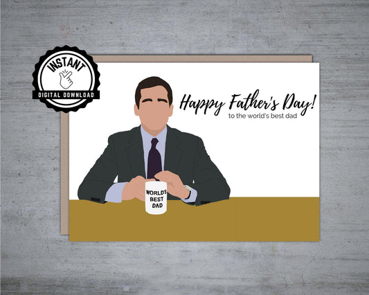 World's Best Dad | Printable Fathers Day Card | The Office Funny Fathers Day Card | Foldable 5X7 Instant Digital Download