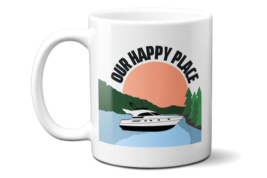 Our Happy Place Speed Boat - Coffee Mug