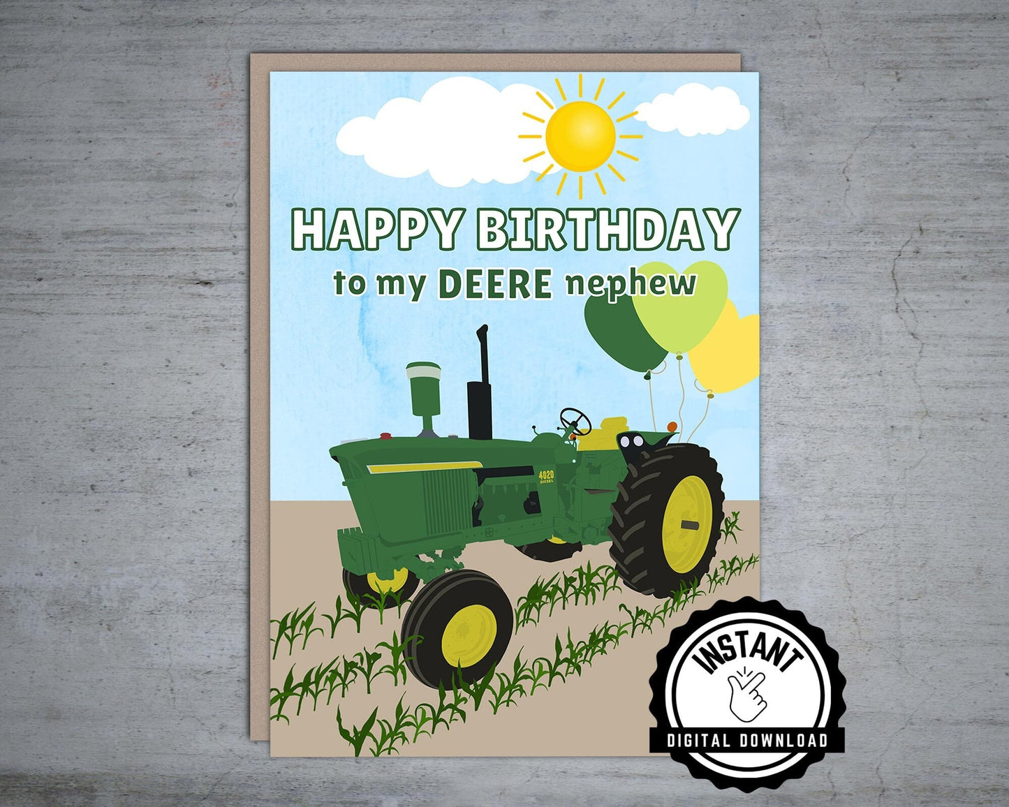 Happy Birthday To My Deere Nephew | Tractor Birthday Card | John Deere Printable Card | Foldable 5X7 Instant Digital Download