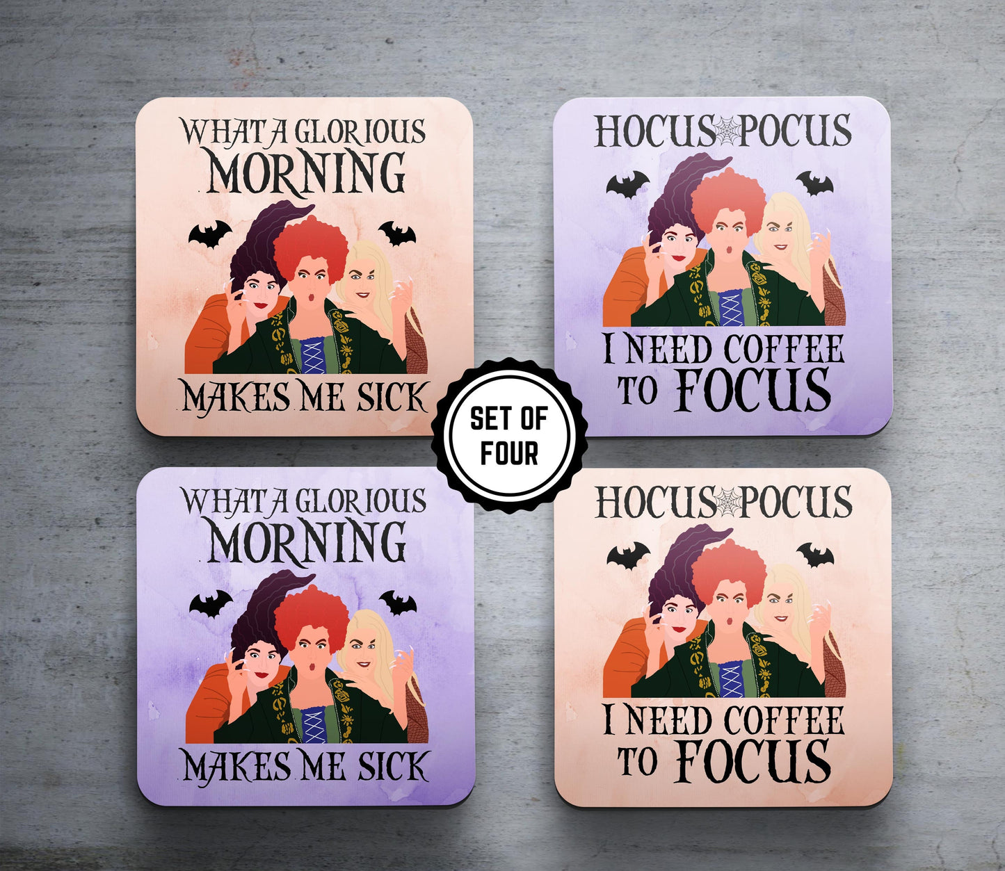 Hocus Pocus Coasters | Hocus Pocus Gifts | Sanderson Sisters Coasters | Halloween Coasters | Set of 4 Coasters