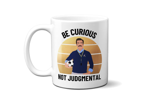 Be Curious Not Judgmental (American English Spelling) with gold backdrop - Coffee Mug